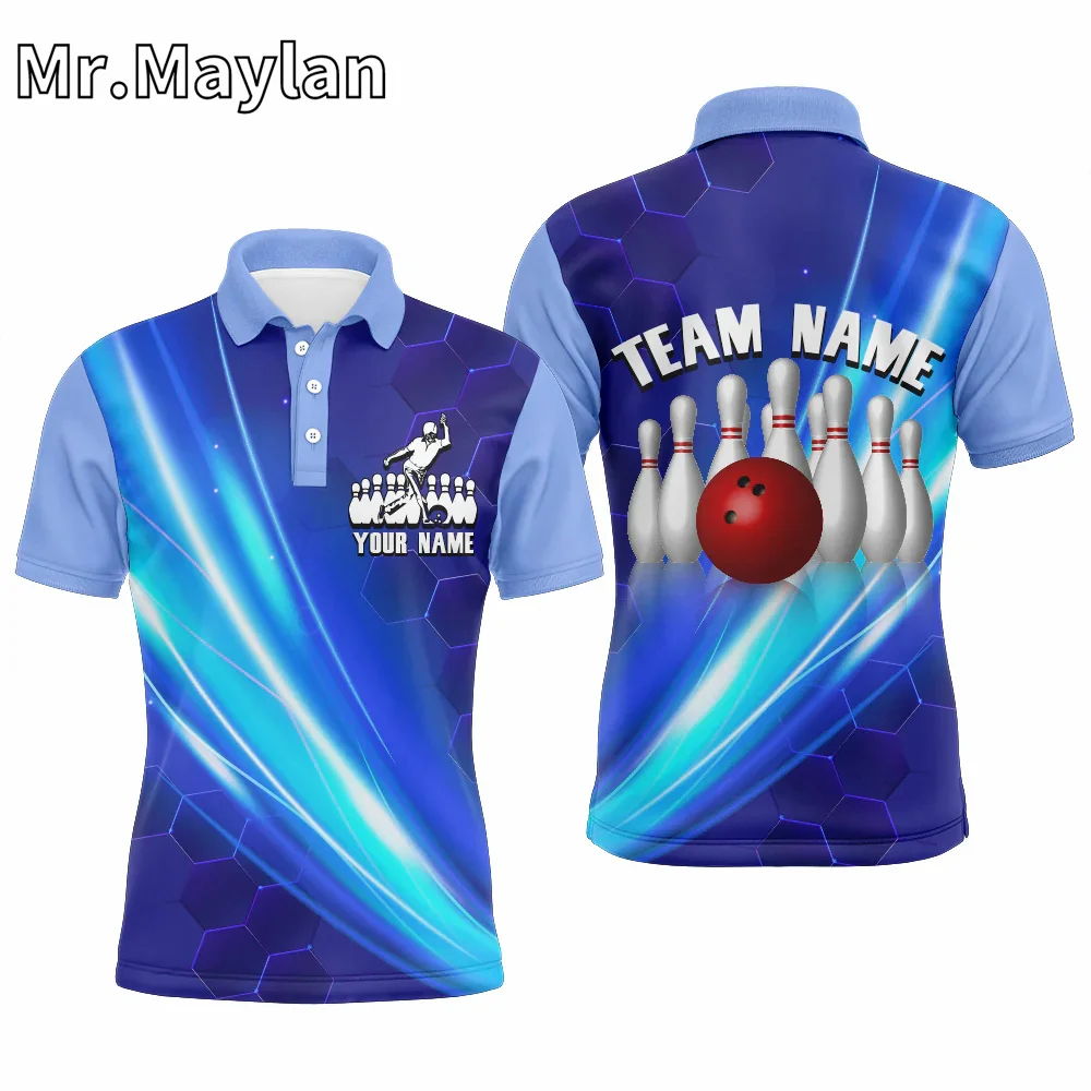 3D Bowling Shirt For Men Custom Bowling Polo Shirt For Team Personalized Navy Bowling Jersey Gift for Bowling Lovers UnisexTops