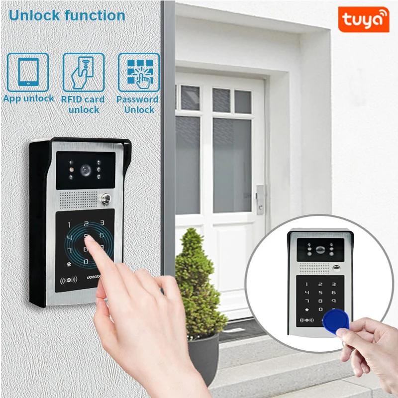 WiFi Video Doorbell Camera HD Waterproof Outdoor 1080P Wireless Tuya Video Door Phone Intercom Keypad RFID Cards Access Control