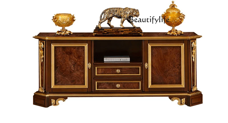 

New Chinese classical solid wood carved TV cabinet home villa decoration European living room furniture