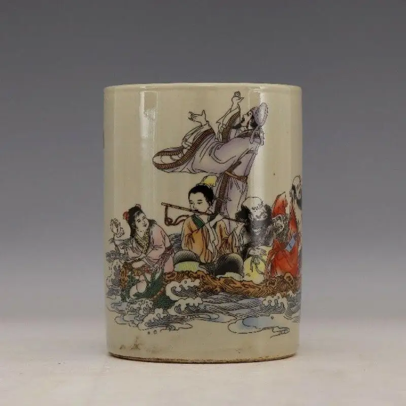 

Chinese Old Marked Famille Rose Eight Immortals Pattern Porcelain Brush Pot