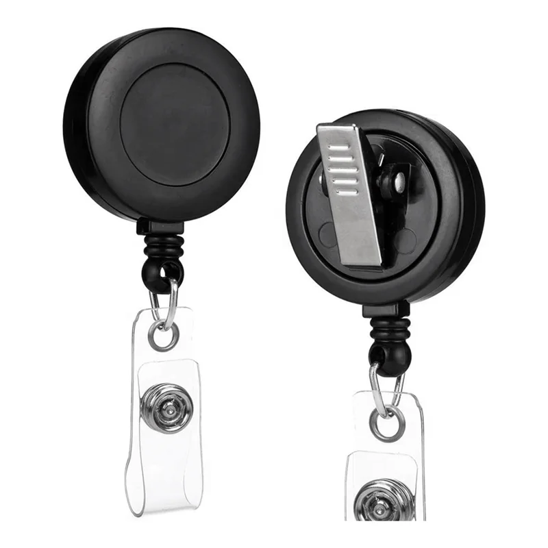 AB53 2 Pack - Retractable ID Name Badge Holder Reels with Swivel Alligator Clip (Black)