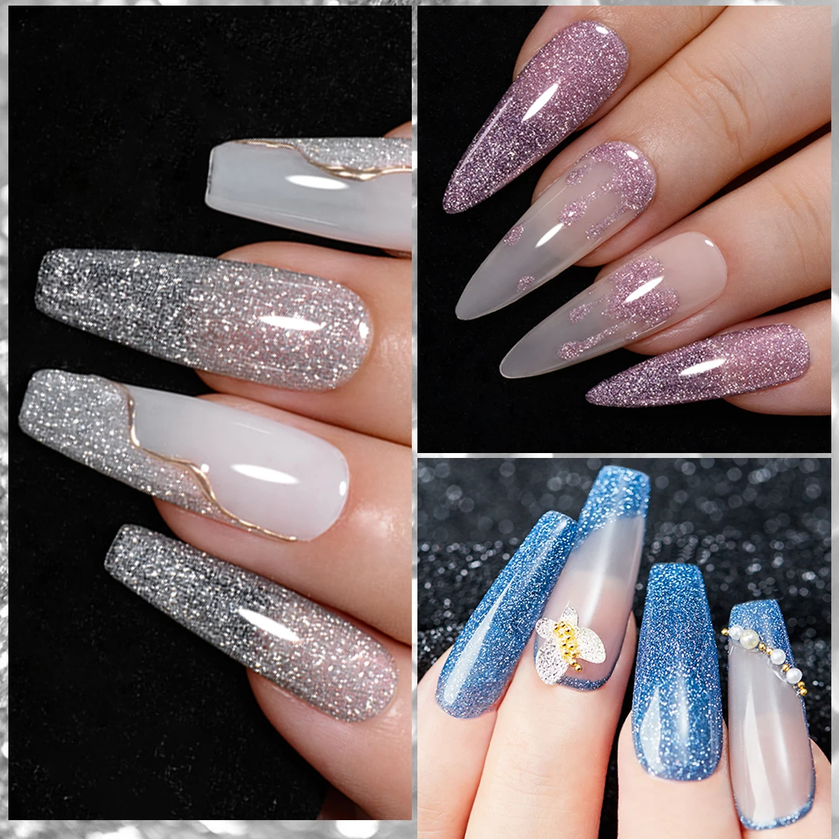 FOUR LILY 7ml Smalto per unghie gel riflettente glitterato Brillante scintillante Splendido effetto argento Gel semipermanente per unghie artistiche