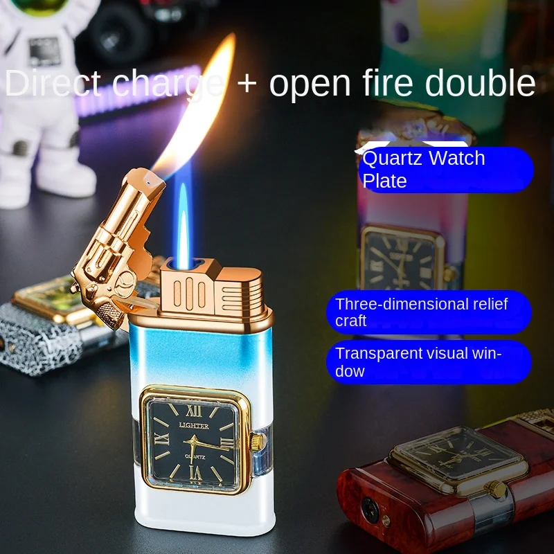 Embossed Three-dimensional Pattern Double Fire Inflatable Lighter Multifunction with Dial Visual Gas Chamber Direct Lighter