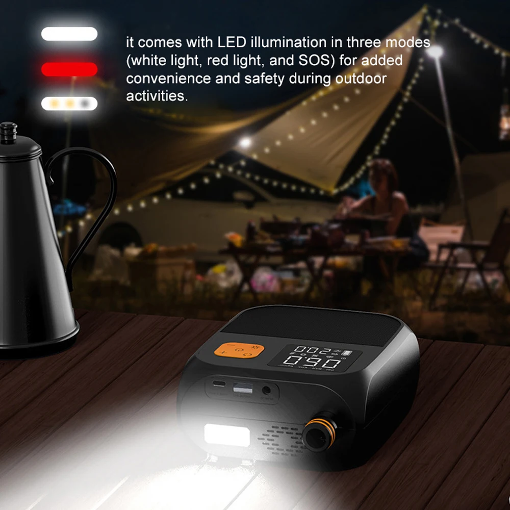 25PSI High Pressure Electric Air Compressor Pump Power Bank Portable Paddle Board Pump with 6 Nozzles and LED Light image 5