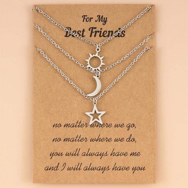 for Sun and Moon Star Pendant Dainty Necklace Stainless Steel Fashion Jewelry Friendship Gift for Women Teen Girls Coupl