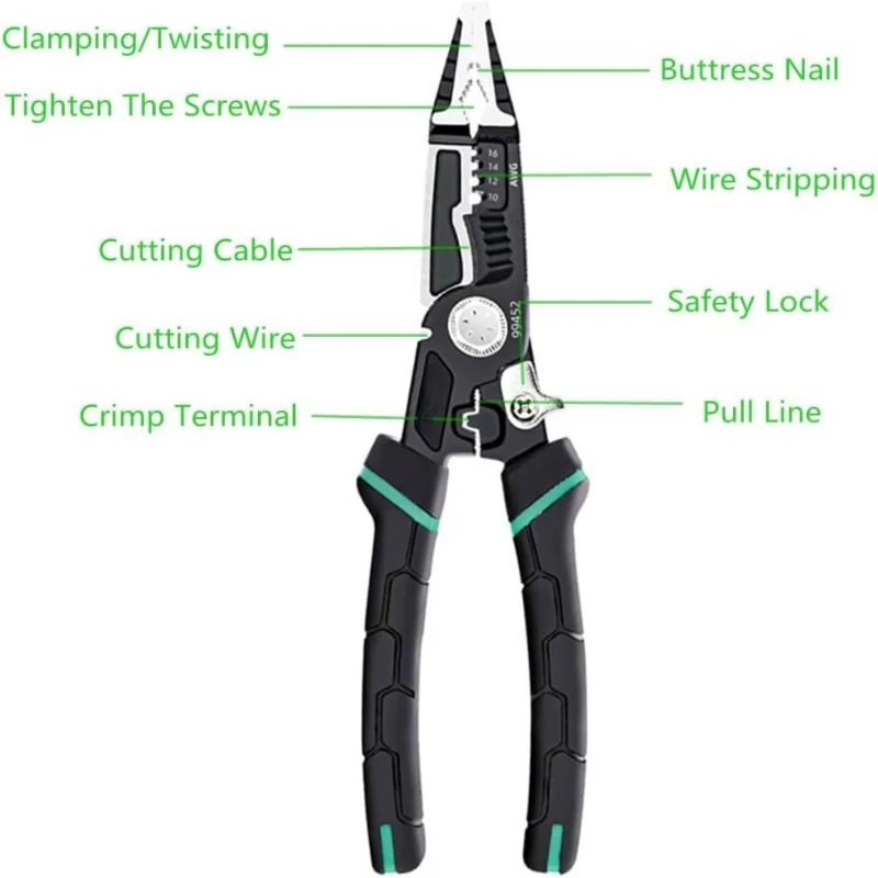 Heavy-Duty and Versatile 9-in-1 Wire Stripper and Crimping Tool - Precision Multifunctional Cable Cutters for Various DIY Projec - Image 2