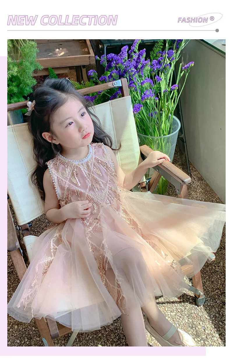 Girls Dress 2024 New Fashionable Baby Summer Sleeveless Princess Dress Girls Summer Vest Dress Kids Clothes