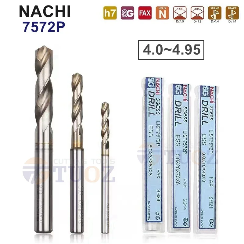 Original NACHI SG Powder Metallurgy Speed Steel Drill Bit LIST 7572P 4.1 4.15 4.2 4.3 4.4 4.5 4.55 4.6 4.7 4.8 4.9 MM 4.0-4.95mm