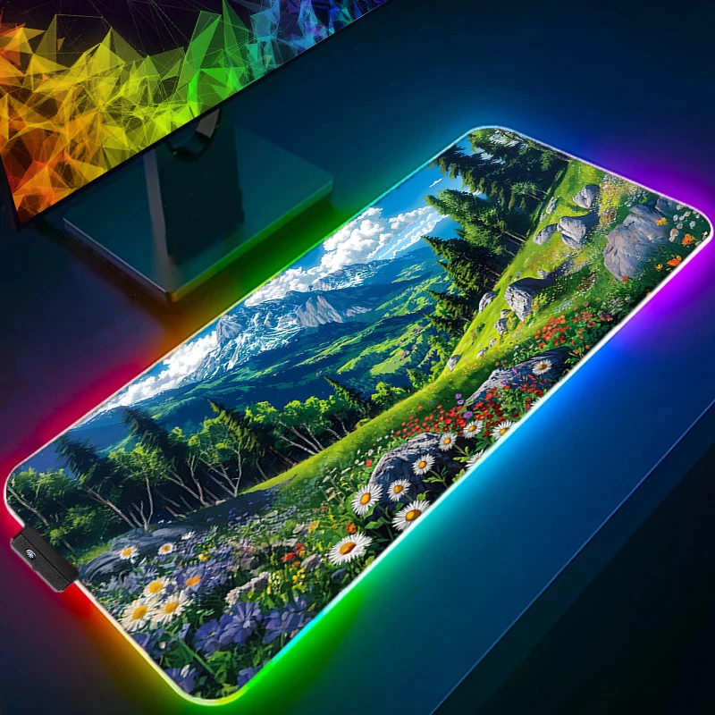 RGB LED Mouse Pad Laptop Non-slip Esports Office Laptop Japan Anime Scenery Desk Mat Game Player Mousepad Mini PC Keyboard Pad