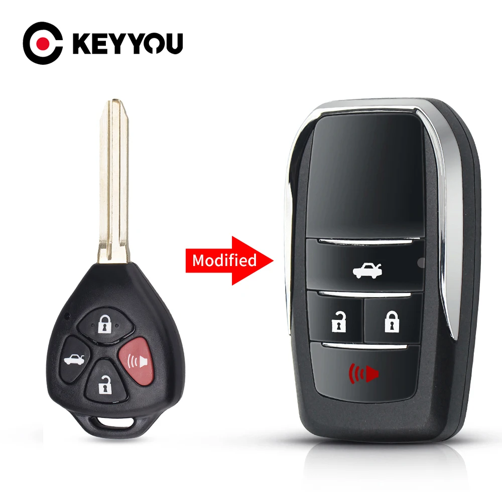 KEYYOU Zmodyfikowane etui z 4 przyciskami do Toyoty RAV4 Camry Corolla 2006 2007 2008 2009 2010 2011 2012 2013 2014 2014