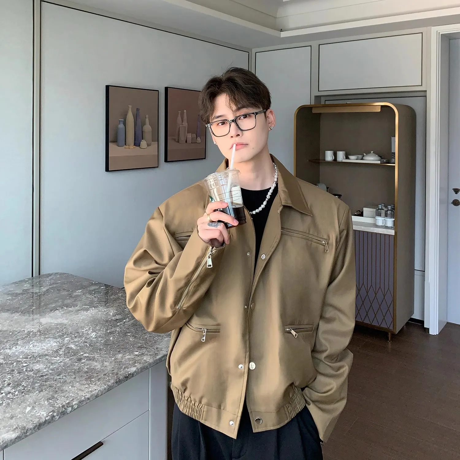 

Высококачественная нишевая куртка в корейском стиле, мужская свободная и универсальная куртка на осень и зиму 2025 года, модная верхняя куртка с металлической молнией