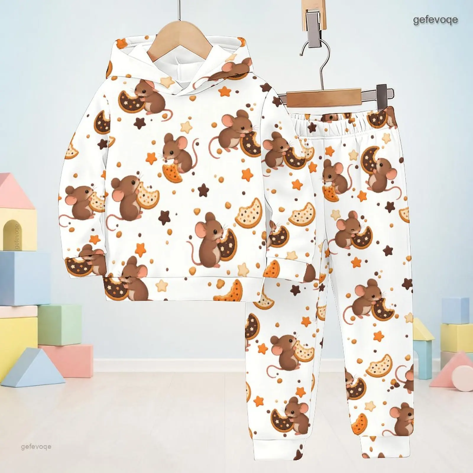 Autumn Graphic Print Kids Hooded Casual Two Piece Outfit Set For Boys And Girls Home Daily Wear