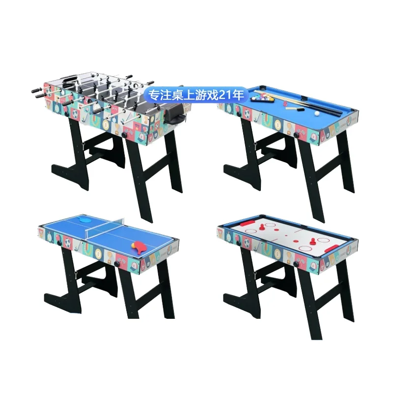 

European American Multifunctional 4-in-1 Game Table Durable MDF Includes Billiards Table Tennis Hockey Football for Home Use