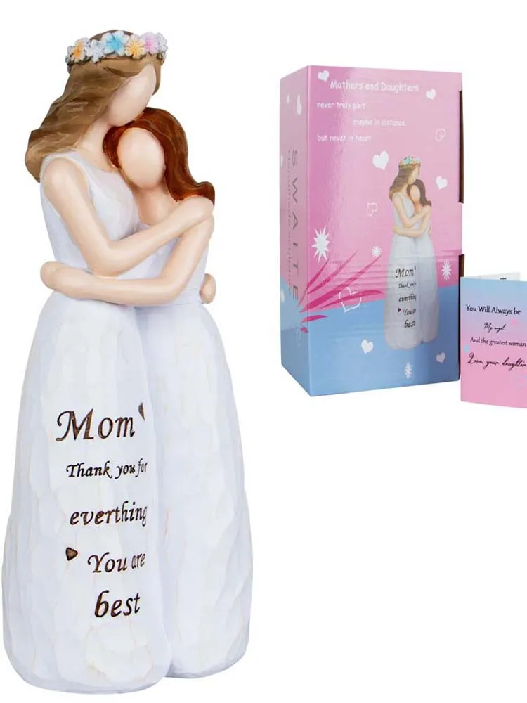 Resin Mother and Daughter Hug Angel Figure Statue for Mother's Day Birthday Christmas Gift Room Table Decoration Home Decoration