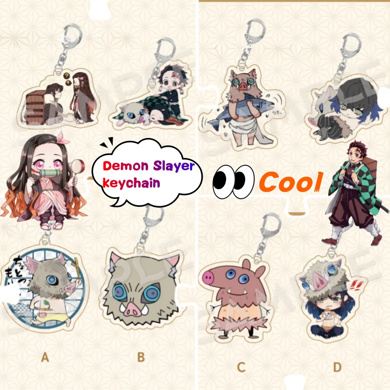 Demon Slayer Tanjiro Kamado Hashibira Inosuke Nezuko sleutelhanger creatieve hoogwaardige cartoon print student rugzak decoratie