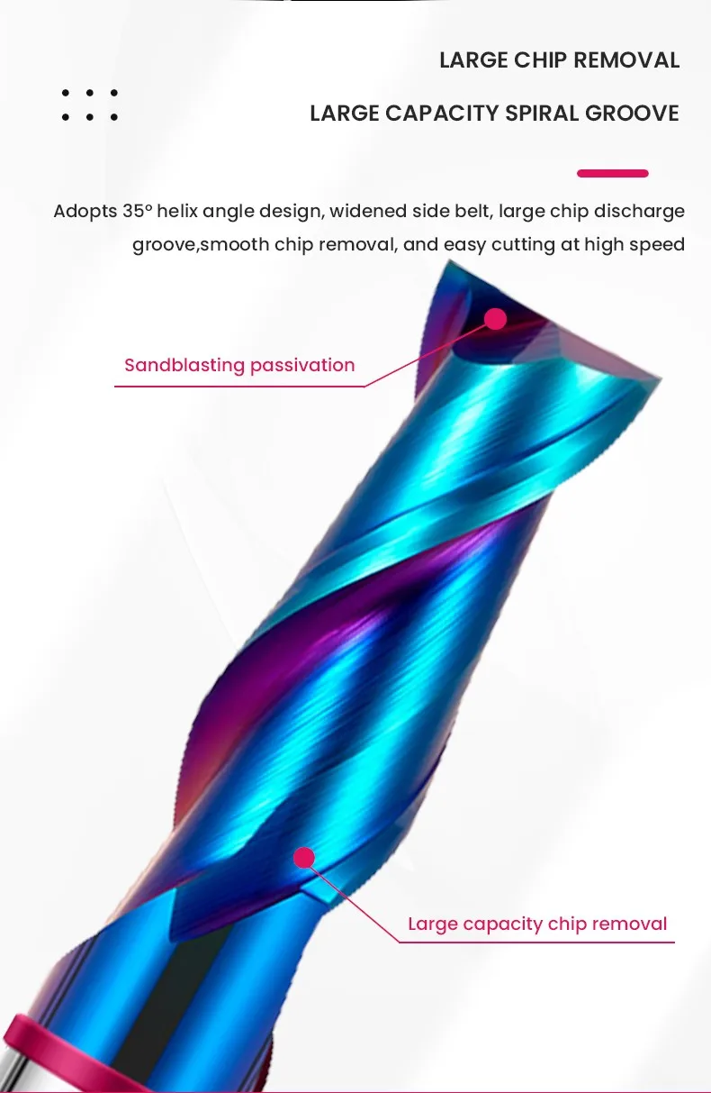 AZZKOR TGP-HRC70 2F Schaftfräser mit blauer Nano-Beschichtung, farbiger Ringmarkierung, aus Wolframstahl-Hartmetall, mit flachem Boden, für CNC-Maschinen. – Detail 8