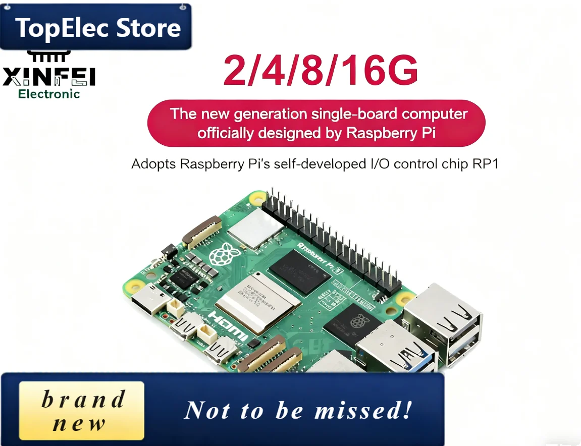 TopElec Raspberry Pi 5 Single Board Computer 2.4GHz Quad-Core 64-bit ARM Cortex-A76 4K HDMI Dual Display 16GB RAM WiFi 6 BT 5.0