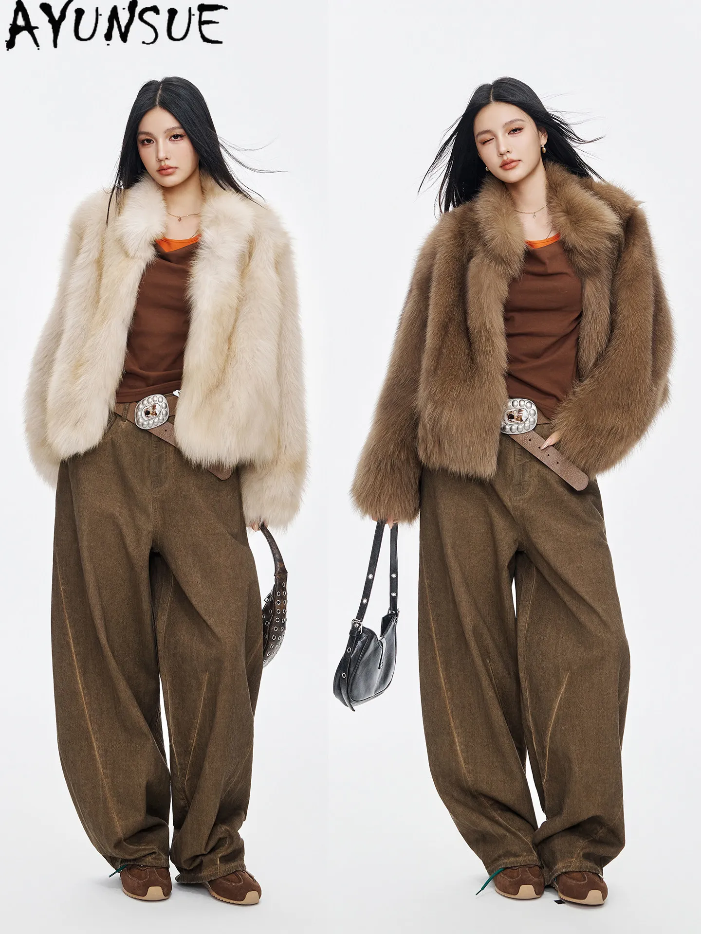 AYUNSUE Natural Whole Fox Fur Coat Women High-quality Winter Jacket Woman Clothing Fashion Real Fur Coats Loose Пальто Женское