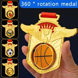 Customized Rotation medal Basketball Football, Badminton, Table Tennis, Volleyball, Sports Meeting, Gold, Silver and Bronze, 1Pc