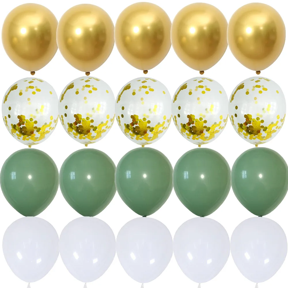 

15/20Pcs 10/12inch Balloon Kit Retro Green White Gold Balls Birthday Wedding Anniversary Jungle Summer Party Decor Home Supplies