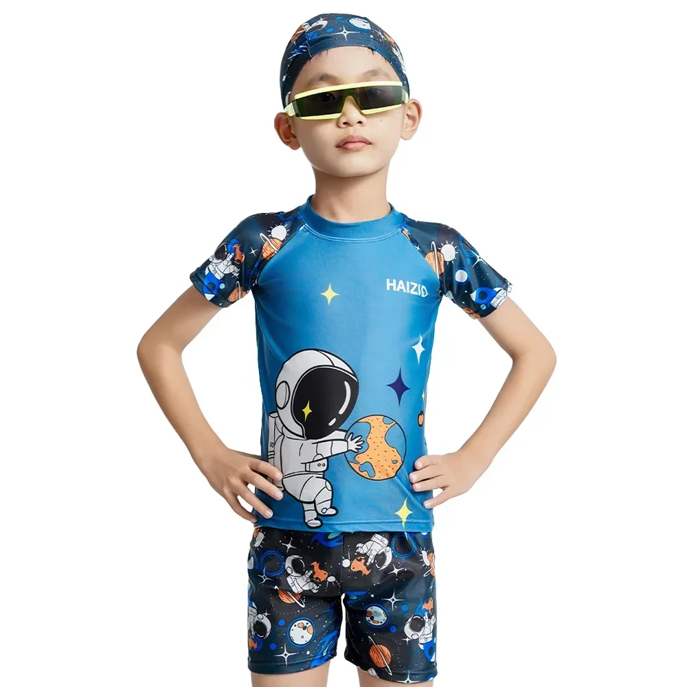 2024 New Cartoon Children\'s Swimwear Breathable Cartoon Boys Toddler Baby Split Design Suitable Swimsuit Beachwear with Hat