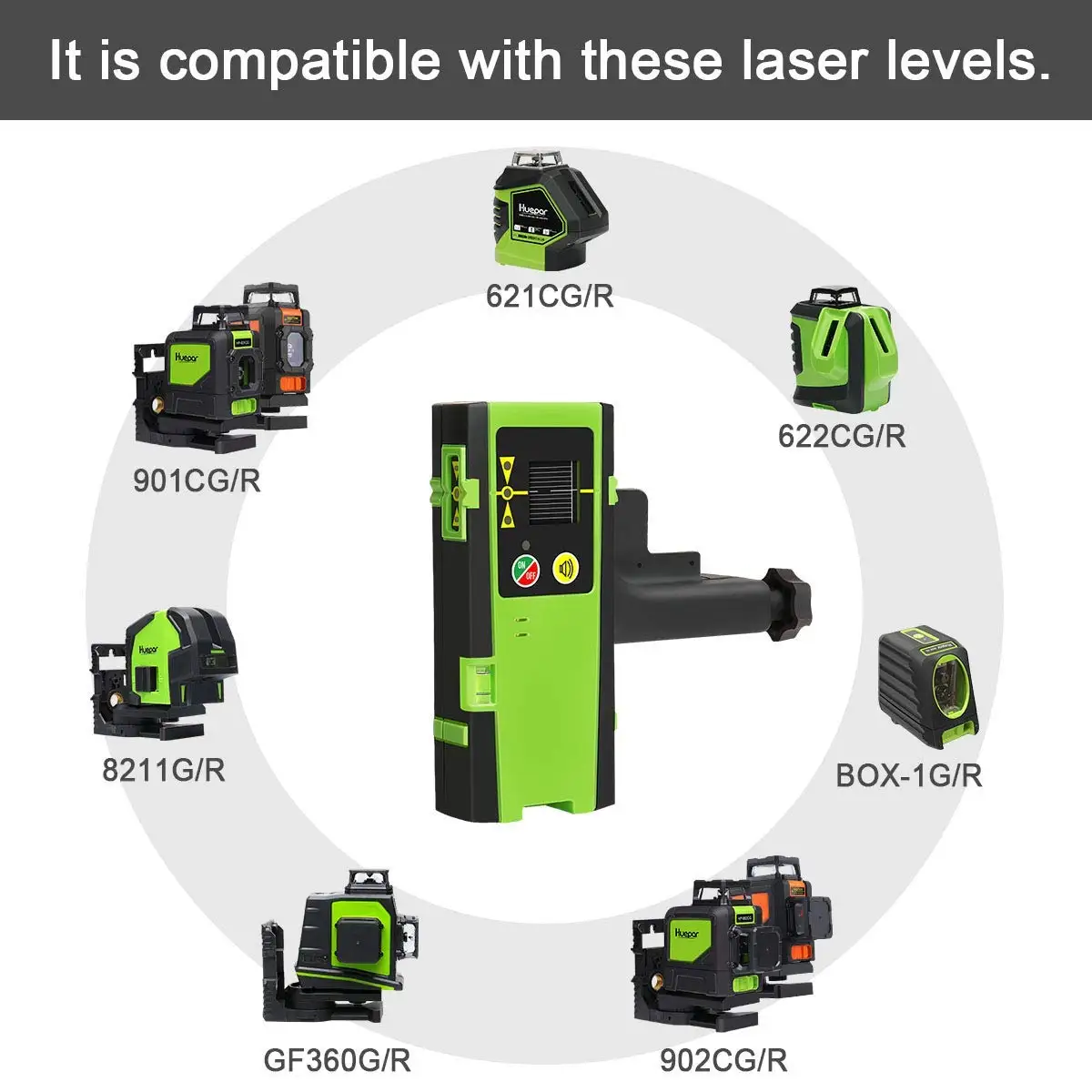 Huepar Digital Laser Detector for Pulsing Line Lasers Up to 200ft,,LED Displays,Red and Green Beams Laser Level Receiver