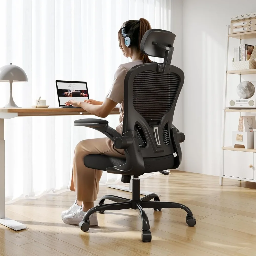 Ergonomic High Back Desk Chair 330LB Capacity Flip Arm Swivel Comfortable for Long Hours Home Office Black