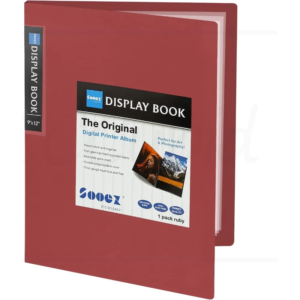 Binder 30 Kantong dengan Lengan Plastik 9x12 (Ruby), Folder Portofolio Seni Tugas Berat dengan Pelindung Lembaran Transparan, Tampilan 60 Halaman