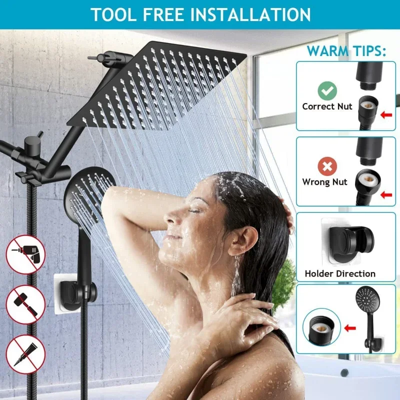 

8/10 Inch Black Bathroom Shower System Luxury Rain Shower Set Hand Showerhead Stainless Steel Top Spray Bathroom Shower Faucet