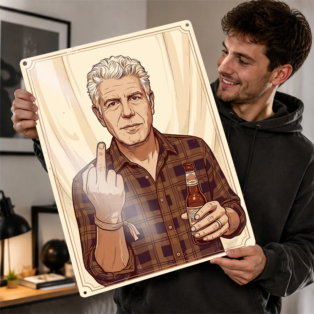 Anthony Bourdain Vector Art Personalized 3D Textured Metal Poster Wall Art Vintage Tin Signs for Article Decoration Room Bedroom