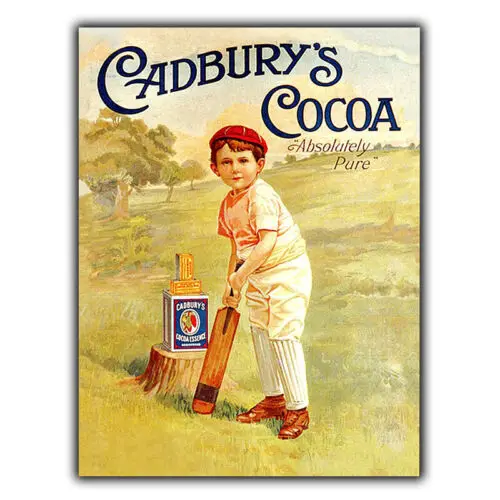 Letrero de metal para pared, placa con diseño de chocolate CADBURY COCOA, tarjeta publicitaria retro vintage, impresión en aluminio