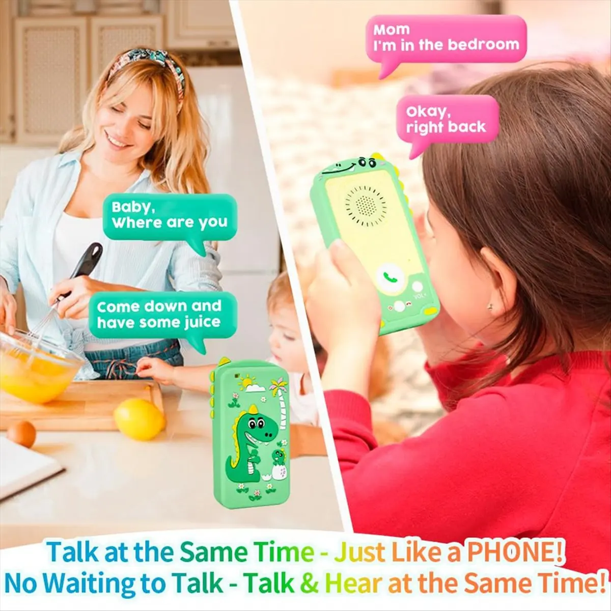 Walkie Talkie A64I untuk Anak-Anak, Pengirim Pesan Instan dengan Casing Silikon Dinosaurus, Mode Obrolan, Bicara dan Dengarkan Secara Bersamaan untuk Anak-Anak di Rumah dan Luar Ruangan