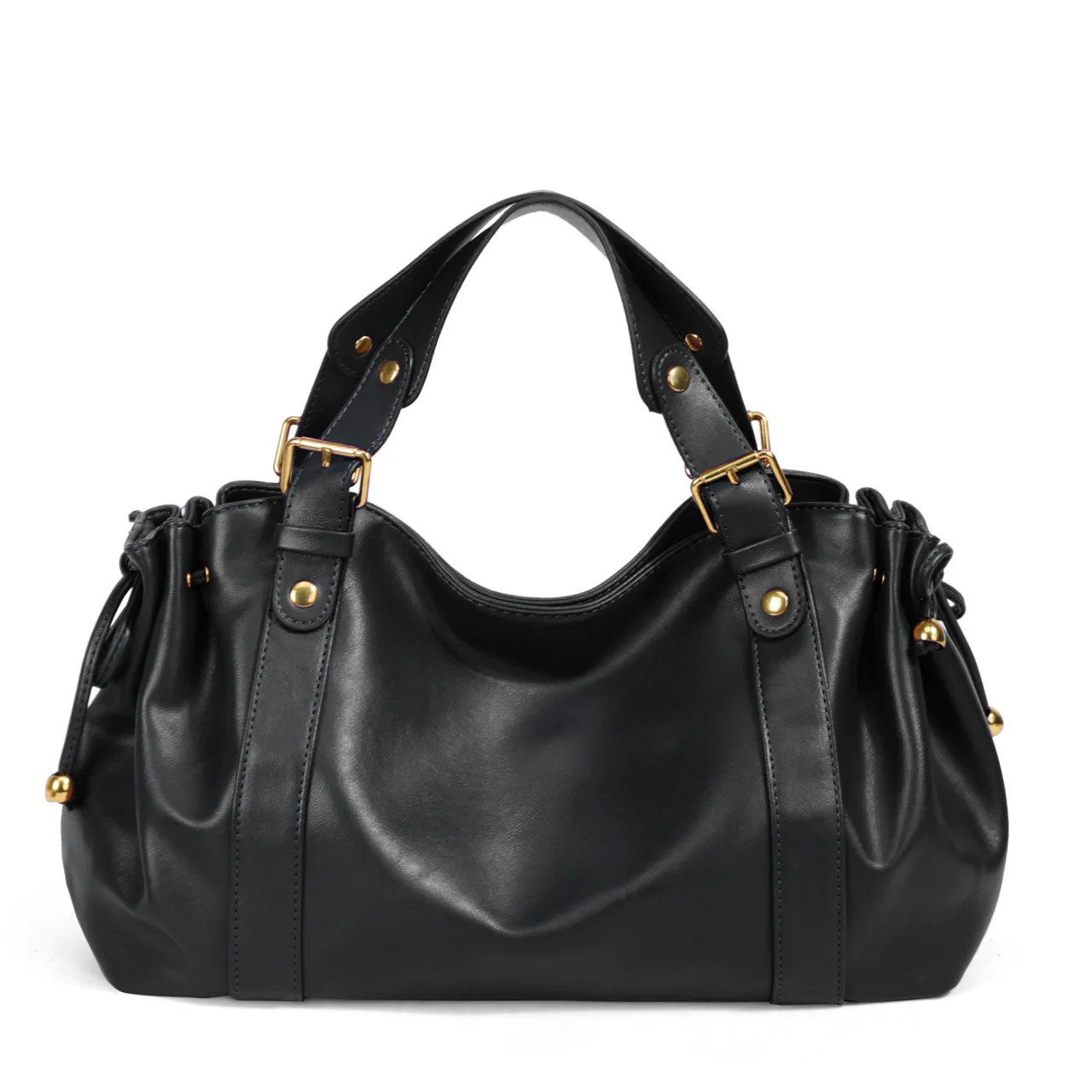 2026 New Women's Handbag, Large-Capacity Travel Bag, Vintage Tote Bag, Soft Leather Pleated Drawstring Bag, Textured Commuter Bag, Simple Casual Bag
