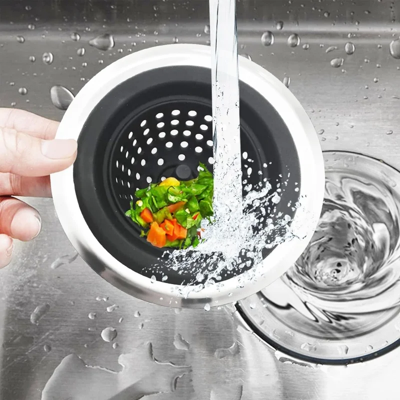 

Stainless Steel Sink Strainer Black Anti Clog Mesh Trap Hair Clean Up With Handle Drain Filter Kitchen Bathroom Accessories