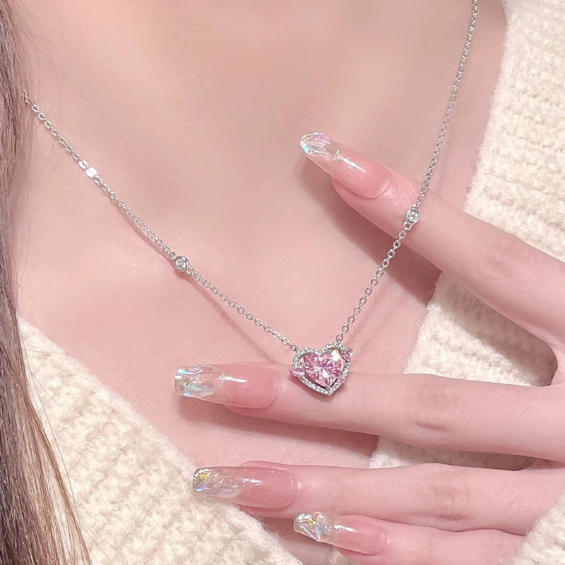 Neue 925 Sterling Silber Luxus Zirkon Süße Herz Anhänger Halsketten Für Frauen Designer Schmuck Geschenk Weiblichen Schmuck Kostenloser Versand – Detail 4