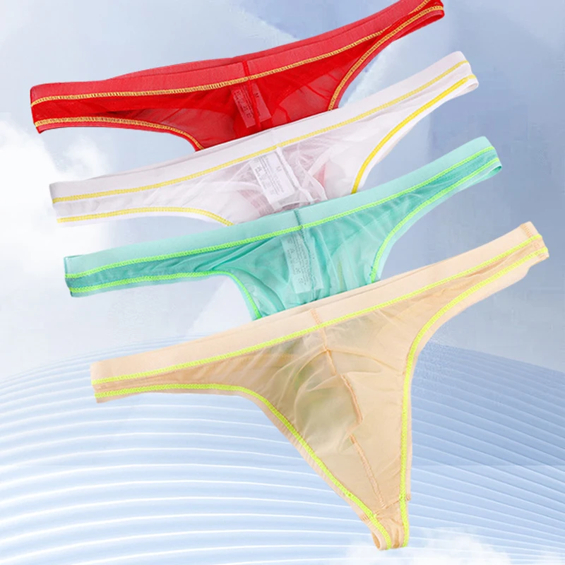 Men Thongs T-Back Sexy String Underwear Lingerie Perspective Jockstrap Men Gay Underwear Mesh Micro String Transparent
