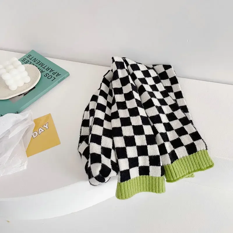 الخريف والشتاء جديد اللون منعت الشطرنج وشاح قصير اليابانية لطيف طالب ins نمط محبوك الصوف وشاح صغير فتاة