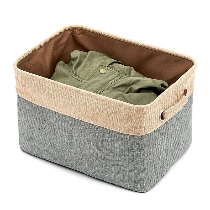 1PC Cover-less Cotton Linen Storage Basket Double-layer Storage Box Canvas Clothes Toy Car Storage Compartment Wine Red Large