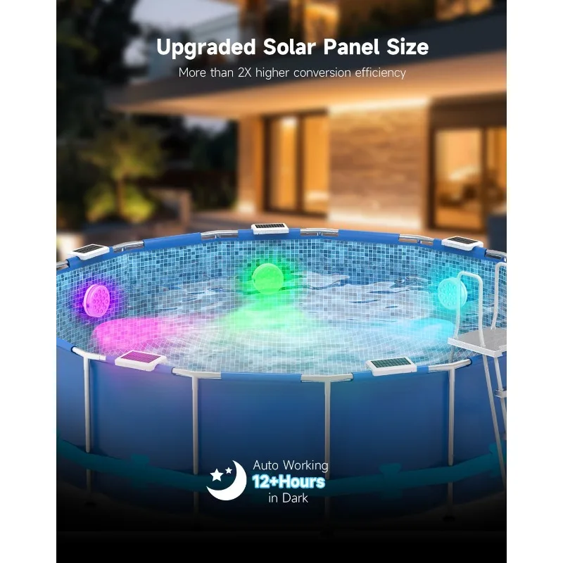 Solar Pool Lights, Rechargeable Submersible LED Lights with Remote, IP68 Waterproof Built-in Magnet Solar Underwater Light for A