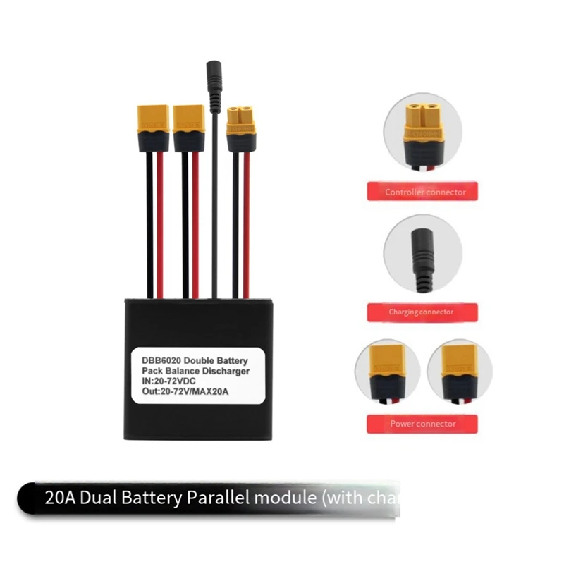 Electric Bike Double Battery Discharge Converter 20V‑72V 20A E-Bike Motor Dual Battery Parallel Module Adapter