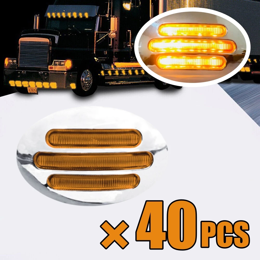 

40PCS 13LED Side Marker Light Amber Oval 3Inch Flatline Clearance Light Freightliner RV Lorry Truck 12V Trailer Side Lights