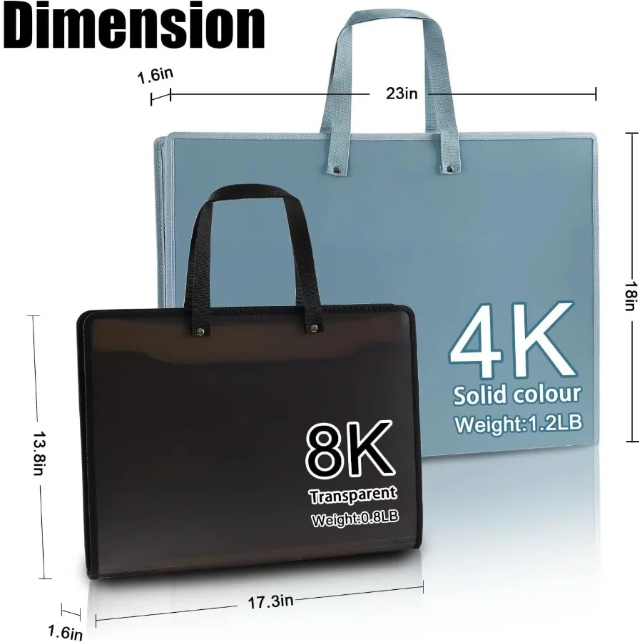 Tas Penyimpanan Portfolio Seni 23.2 x 18.1 inci untuk Folder Portfolio Seni, Tas Penyimpanan Poster dengan Ritsleting dan Pegangan, Lipat Berjaring