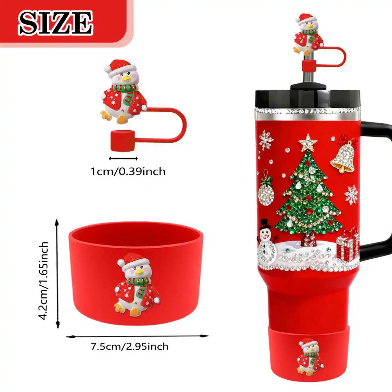 Christmas Party Straws And Cups Set with Decorative Caps Dust Covers Cartoon Cup Sleeves for Festive Drinks Supplies