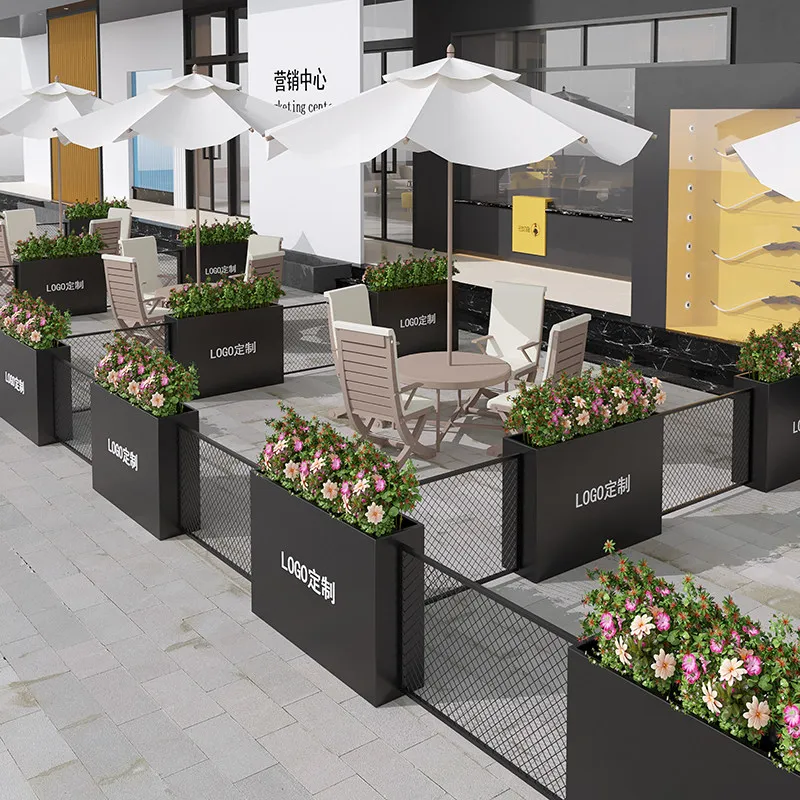 

YFY outdoor wrought iron flower box planter urban greening flower bed sales building street coffee milk tea shop outside fence