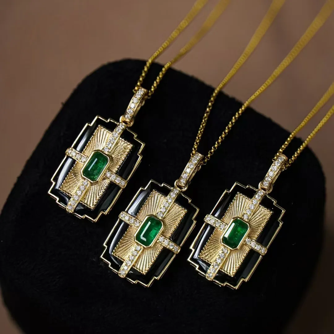

Elegant 925 Silver Black Agate Necklace Inlaid Emerald Pendants Chain Choker Exquisite Craftsmanship Fine Jewelry Wholesale