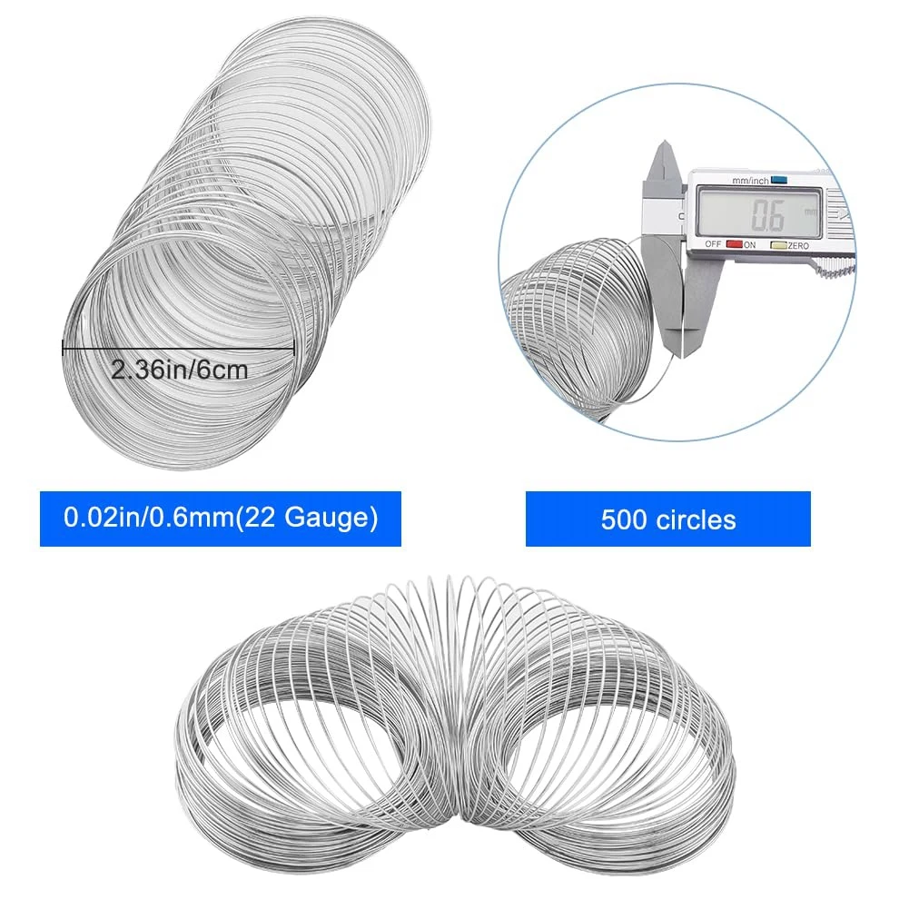 

A95D-500 Loops Beading Jewelry Wire 22 Gauge Steel Memory Wire Bracelets Bulk Silver Cuff Bangle Findings For Jewelry Making