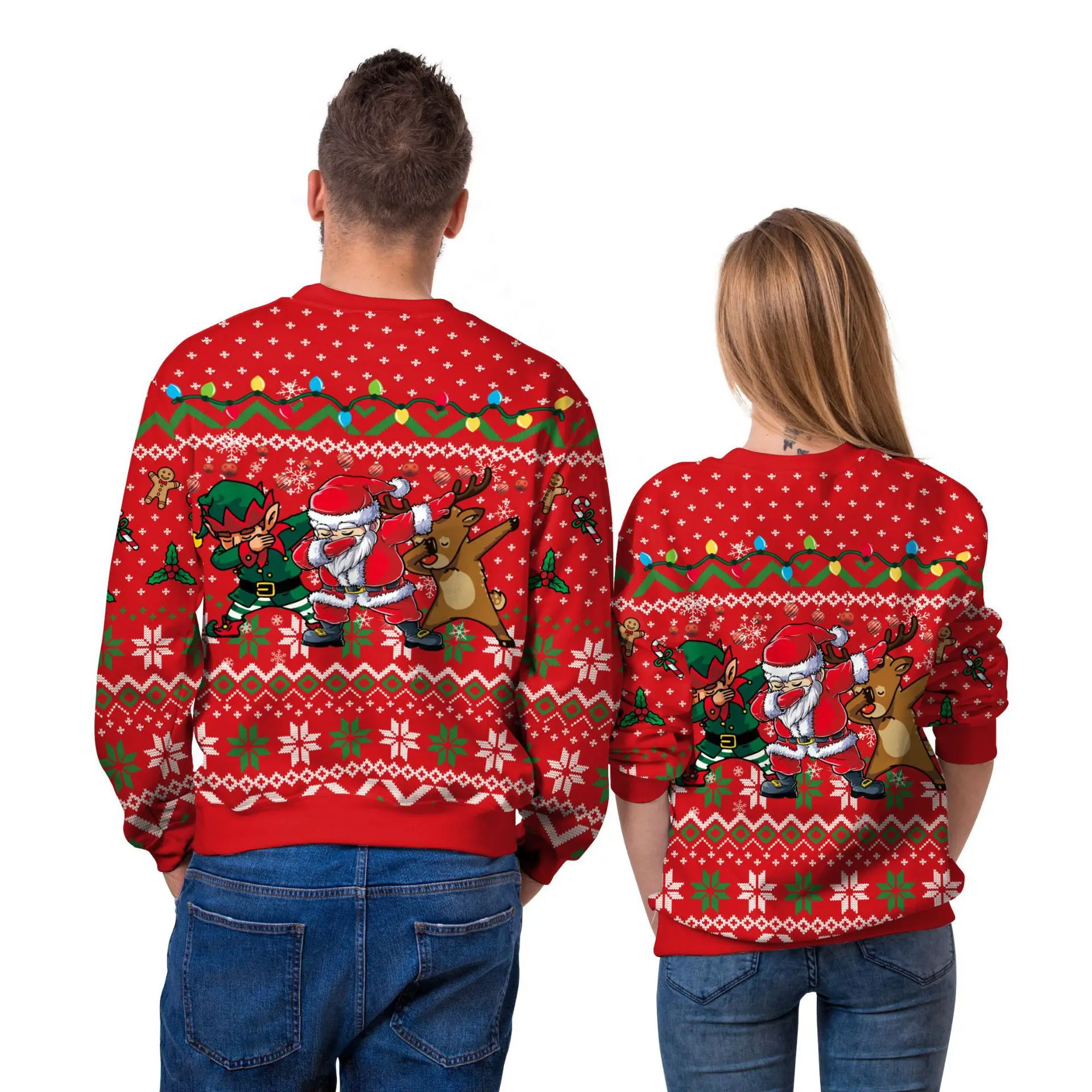 Christmas Pullovers Sweaters for Men Christmas Reindeer 3D Printed O-Neck Sweater Top Couple Clothing Holiday Party Sweatshirts