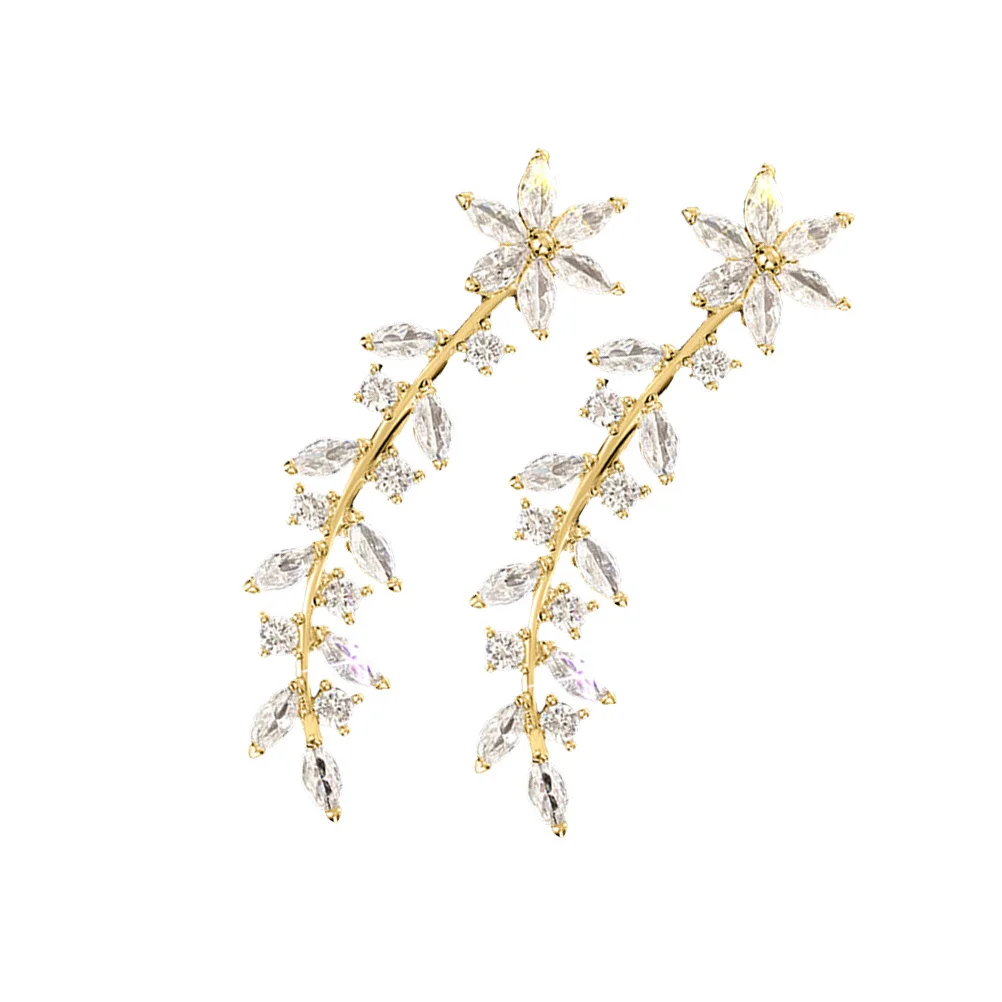 

1Pair Ear Crawler Earrings Rhinestones Classy Gift for Women Ear Crawler Wedding Earrings for Women