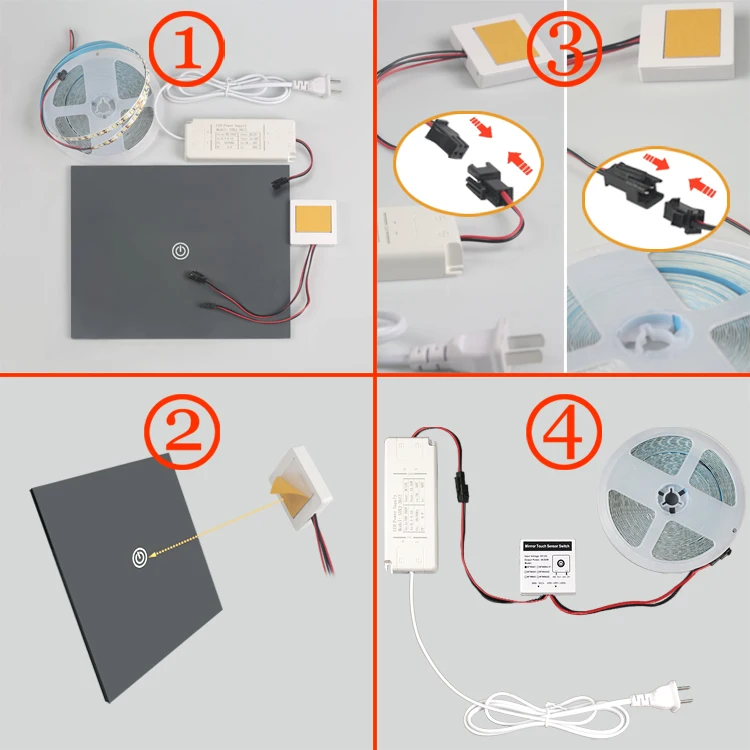 Badezimmer-Waschtischspiegel mit LED-Touch-Dimmsensor, DC 12V, Intelligenter Spiegel mit COB-LED-Licht, Dimmbares Touch-Set – Detail 6