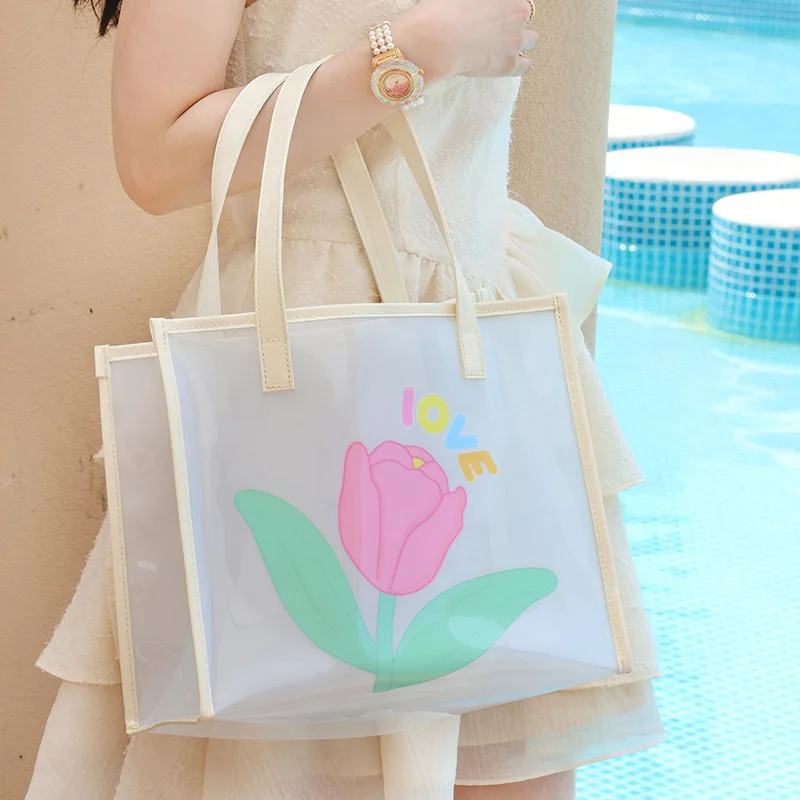 

Bag Female Summer Jelly Beach Bag Transparent Hand Bag PVC Storage Bag Niche Portable Handbag Shoulder Bag